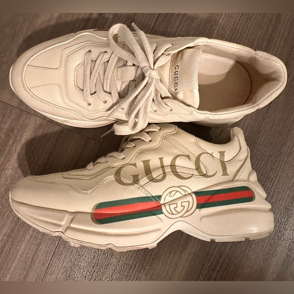 Gucci Rhyton Gucci Logo Leather Sneaker Size.7 - Picture 2 of 8